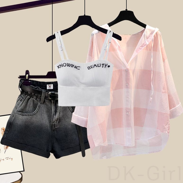 ピンク/シャツ+ホワイト/タキャミソール+ブラック/パンツ