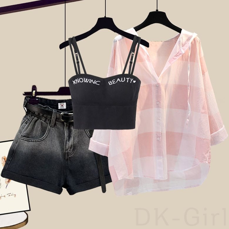 ピンク/シャツ+ブラック/キャミソール+ブラック/パンツ