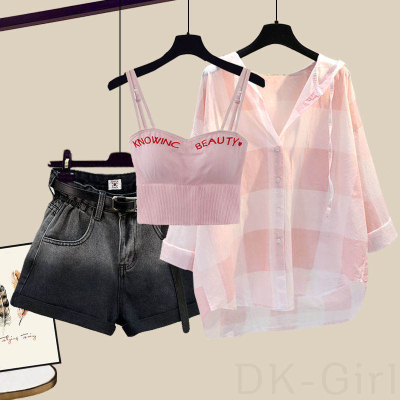 ピンク/シャツ+ピンク/キャミソール+ブラック/パンツ