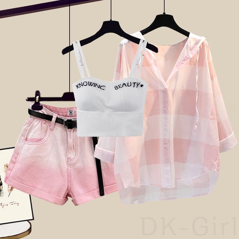 ピンク/シャツ+ホワイト/キャミソール+ピンク/パンツ