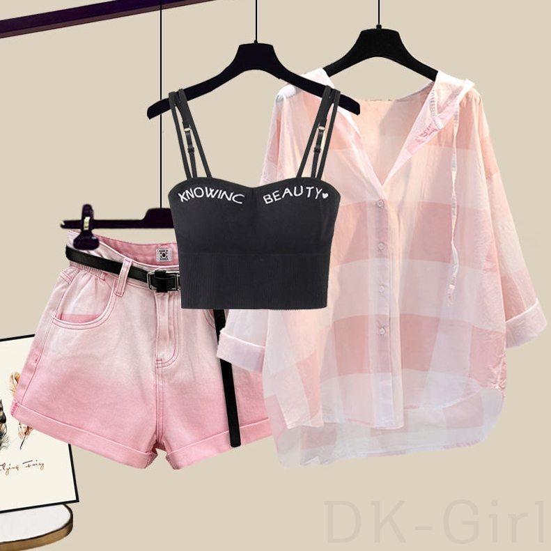 ピンク/シャツ+ブラック/キャミソール+ピンク/パンツ