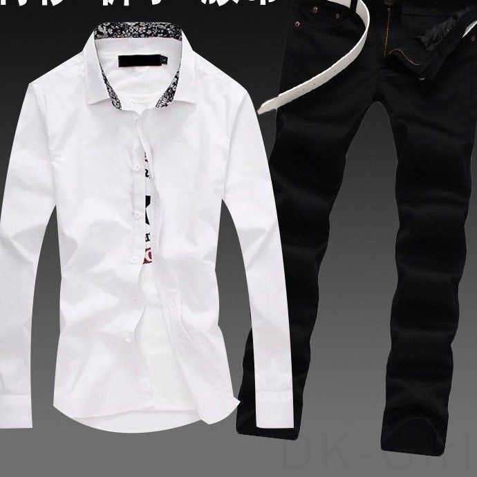 （2点セット）ホワイト/シャツ＋ブラック/パンツ（タイベルト付け）