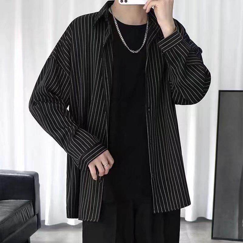 シャツ ファッション カジュアル 韓国ファッション オシャレ 服 春 服 秋  服 ポリエステル 長袖 一般 一般 折り襟 シングルブレスト ボタン ストライプ柄