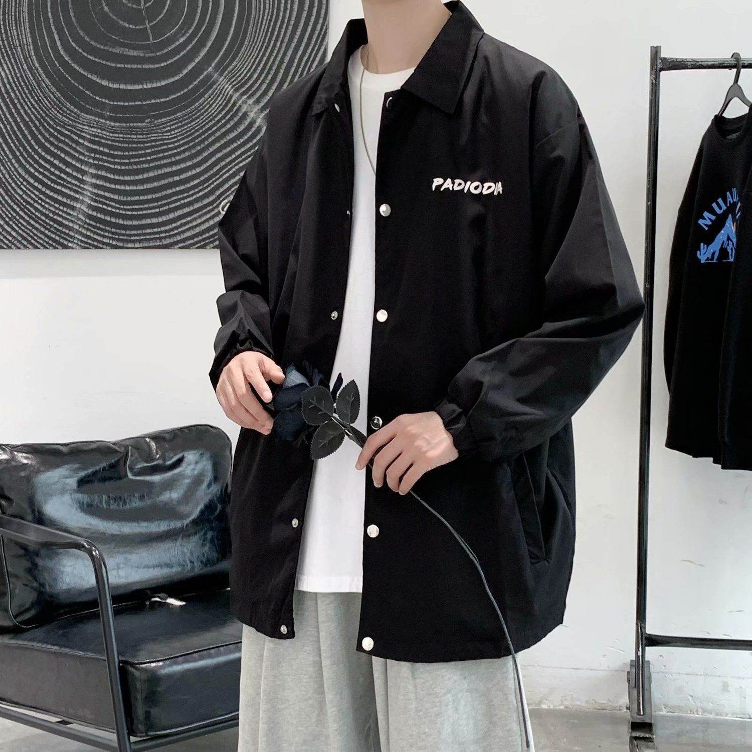 ジャケット ファッション カジュアル シンプル ボタン ポリエステル 韓国ファッション オシャレ 服 一般 シングルブレスト 夏 服 長袖 折り襟 一般 プリント