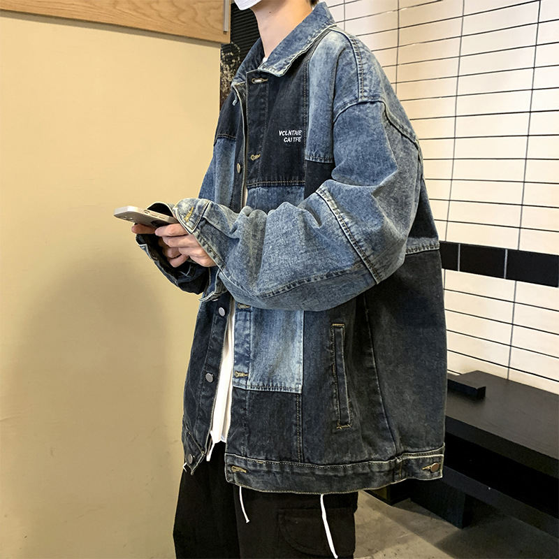 ジャケット ストリート系 韓国ファッション オシャレ 服 春秋 メンズ デニム 長袖 一般 一般 折り襟 ボタン ボタン 配色