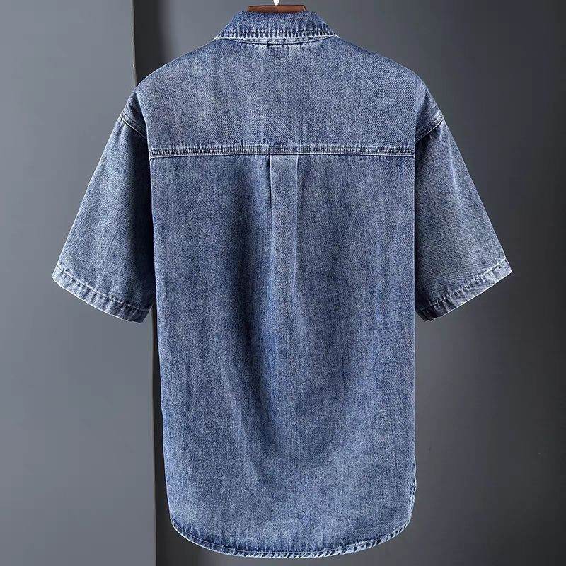 シャツシンプルカジュアル韓国ファッション オシャレ 服デニム半袖一般一般折り襟ボタンボタン20~40代アルファベット配色