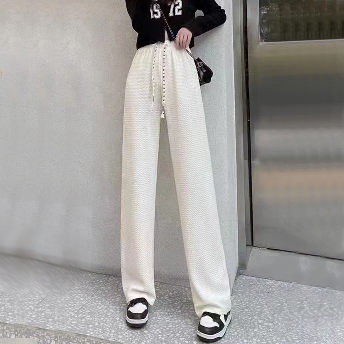 カジュアルパンツ シンプル 韓国ファッション オシャレ 服 春夏 大きめのサイズ感 その他 なし ハイウエスト ロング丈 無地 きれいIライン 脚長効果 通勤