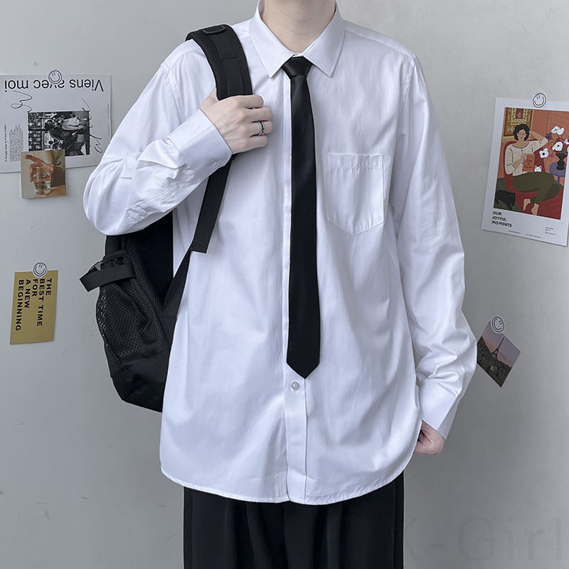 超人気 シンプル 折り襟 ネクタイ付き 大学生 シングルブレスト 無地 シャツ