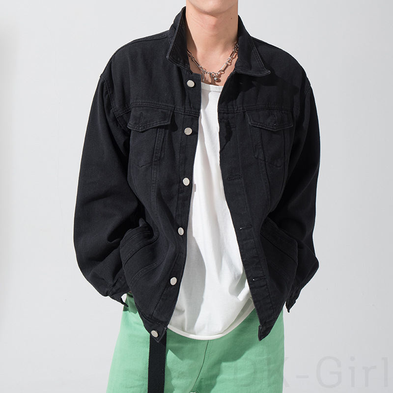 ジャケット シンプル 韓国ファッション オシャレ 服 春秋 メンズ デニム 長袖 一般 一般 折り襟 ボタン ボタン 無地