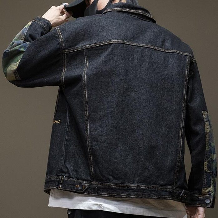 ジャケット デニム 韓国ファッション オシャレ 服 一般 メンズ 無地 ボタン 秋  服 シンプル 長袖 折り襟 刺繍