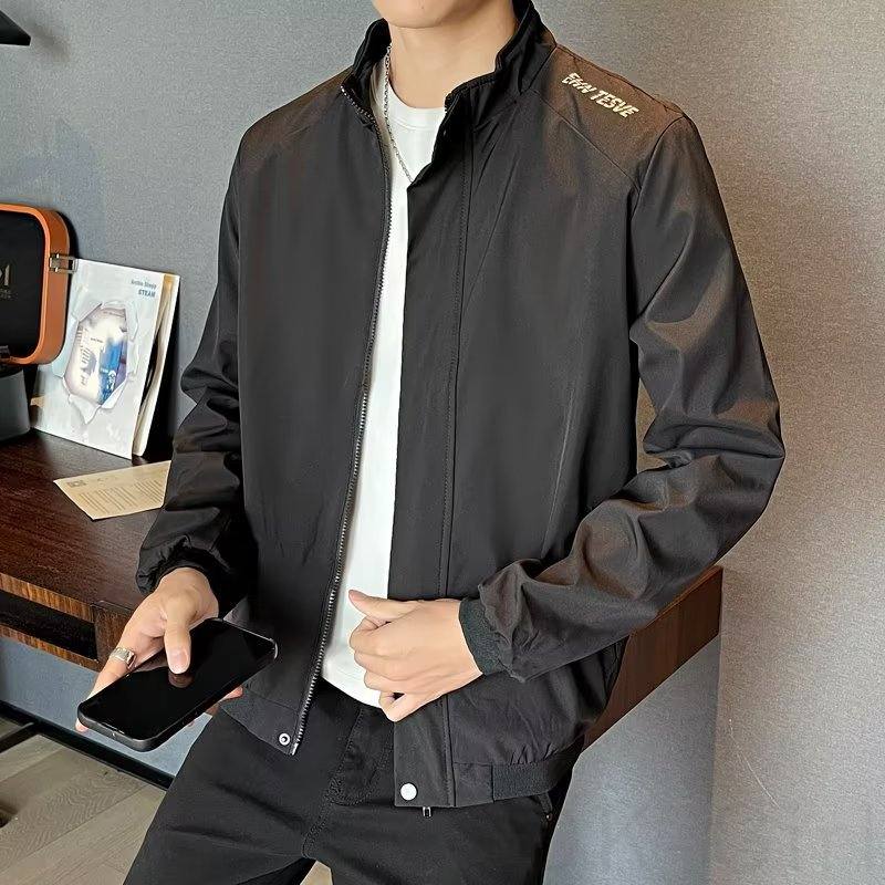 ジャケット 韓国ファッション オシャレ 服 ファッション カジュアル 秋  服 メンズ ポリエステル 長袖 一般 一般 折り襟 ジッパー ファスナー アルファベット