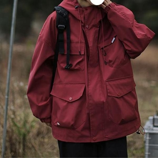 ジャケット シンプル カジュアル 韓国ファッション オシャレ 服 秋冬 メンズ ポリエステル 長袖 一般 一般 フード付き ボタン コンシールファスナー ボタン 無地