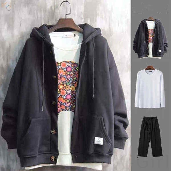 ブラック/ジャケット+ホワイト/Tシャツ+ブラック/パンツ