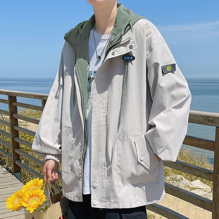 売れ筋 3色展開 ジャケット 韓国系 ファッション カジュアル 切り替え ファスナー ボタン レイヤード 配色 刺繍 プリント ユニセックス  ジャケット