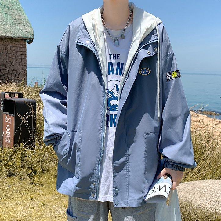 売れ筋 3色展開 ジャケット 韓国系 ファッション カジュアル 切り替え ファスナー ボタン レイヤード 配色 刺繍 プリント ユニセックス  ジャケット