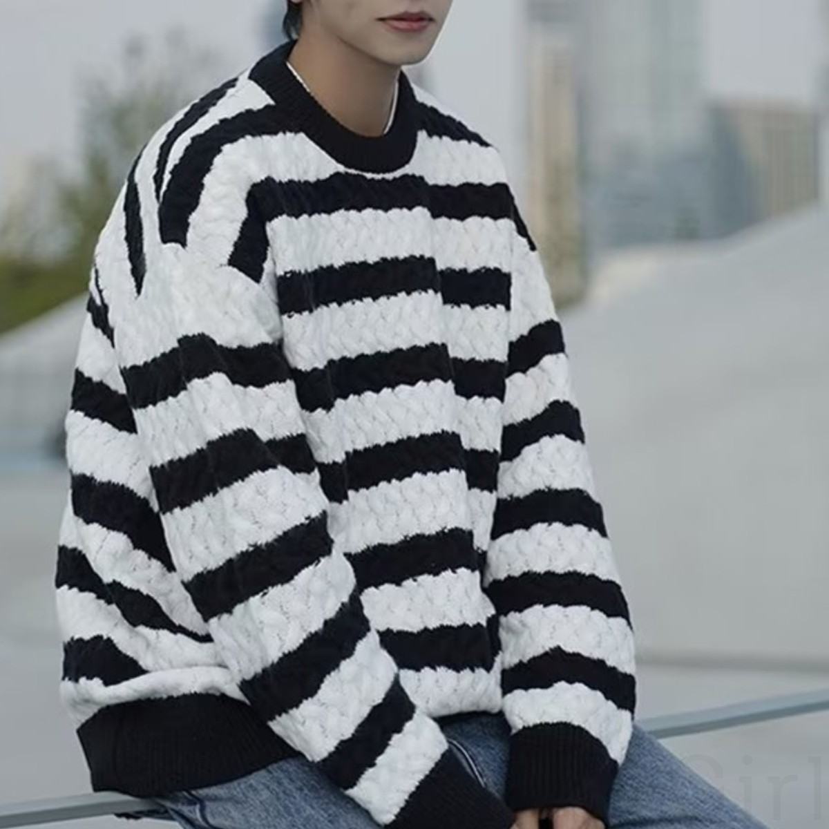 セーターシンプルカジュアル韓国ファッション オシャレ 服冬  服秋  服ニット長袖一般一般ラウンドネックプルオーバーなしボーダー