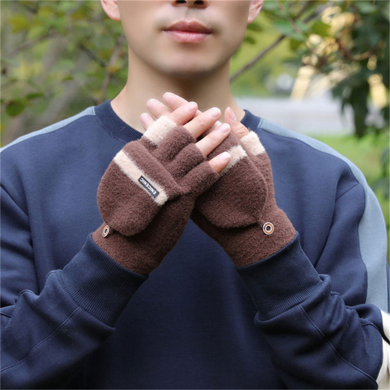 欠かせない メンズ 手袋 韓国スタイル ファッション オフィスカジュアル 暖かい ウール 配色 秋冬 ハーフフィンガー 手袋