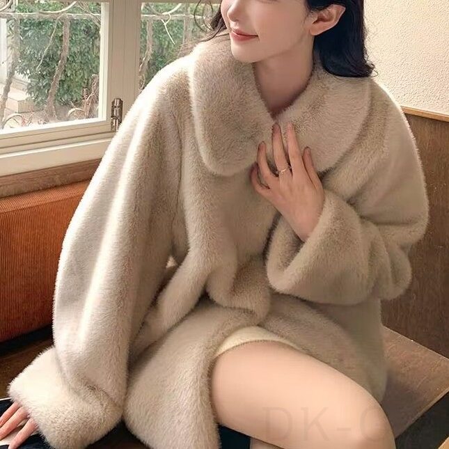 綿コート 大きめのサイズ感 脚長効果 シングルブレスト  秋冬 体型をカバー  折り襟 無地 長袖