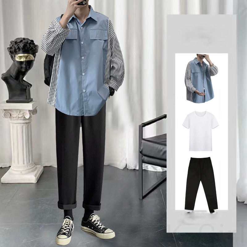 ブルー/シャツ＋ホワイト/Tシャツ+ブラック/パンツ2