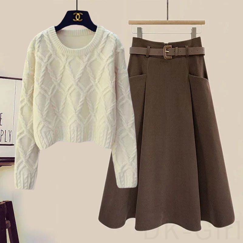 アプリコット/セーター+コーヒー/スカート
