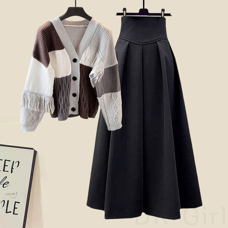 セーター+スカート/ブラック