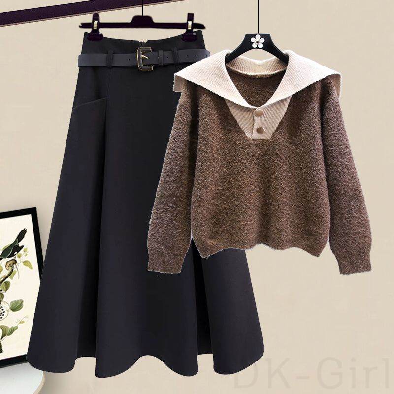 セーター/コーヒー+スカート/ブラック