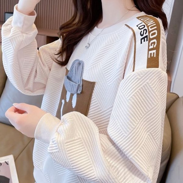 韓国風ファッション カジュアル ラウンドネック 切り替え 配色 アルファベット パーカー