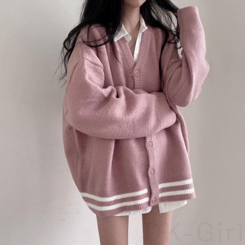 韓国風ファッション カジュアル 体型をカバー 防寒 長袖 伸縮性あり ボタン カーディガン