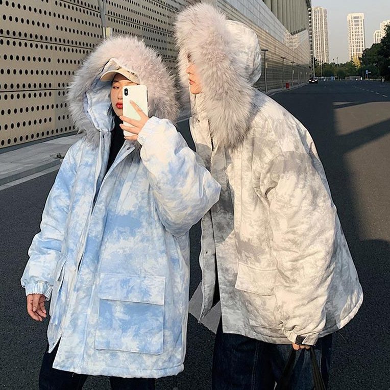 綿コート・ダウンジャケット シンプル 韓国ファッション オシャレ 服 冬  服 コットン 長袖   フード付き ジッパー 切り替え 絞り染め