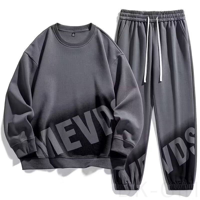 韓国風ファッション カジュアル アルファベット プルオーバー パーカー+配色 ポケット付き パンツ セットアップ