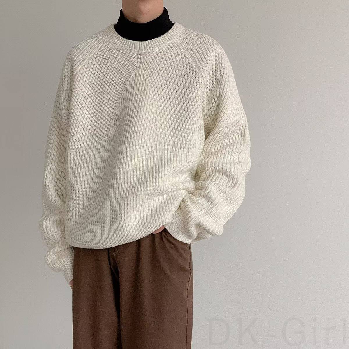 主役級 セーター 韓国系 ファッション カジュアル 幾何模様 切り替え 無地 ラウンドネック 秋冬 メンズ セーター