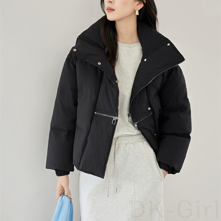 綿コート 長袖 シンプル 一般 韓国ファッション オシャレ 服 冬  服 無地 ポリエステル ファッション ファスナー スタンドネック