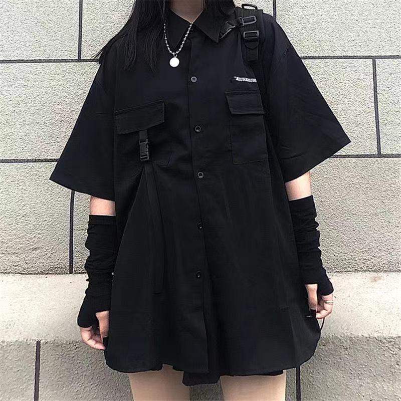 【おしゃれ度高め】シャツ・ブラウス 無地  半袖 シンプル カジュアル 韓国ファッション ボタン 折り襟 大きめのサイズ感