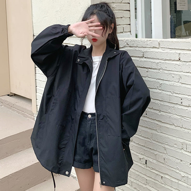 無地ポリエステル長袖シンプルファッション韓国系一般なし一般春夏折り襟ジッパー写真通りジャケット