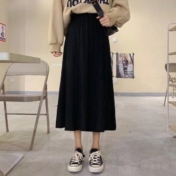 無地カジュアル韓国系なしロングハイウエストAラインスカート