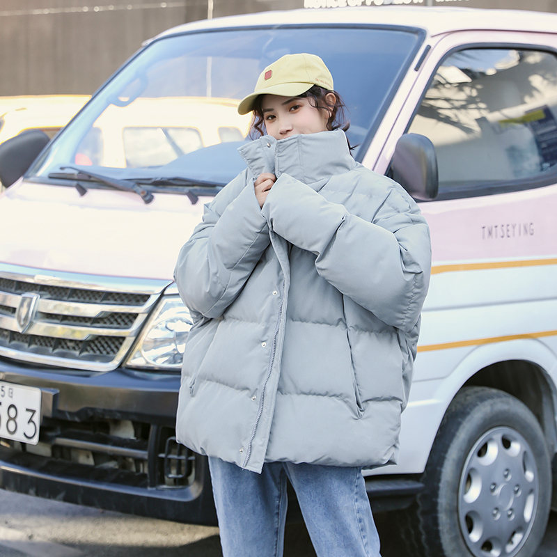 無地ポリエステル長袖シンプルファッション韓国系ファスナーボタン秋冬スタンドネックジッパーグレーブラック20~30代綿コート