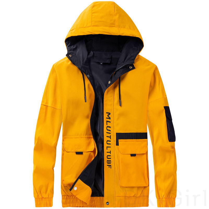 品質のいい新品 ジャケット ファッション カジュアル 配色 プリント 切り替え フード付き 秋冬 メンズ ジャケット