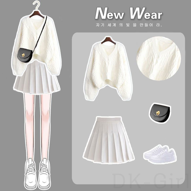 ホワイトセーター+ホワイトスカート/セット