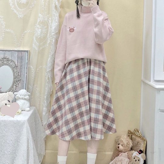 ピンク/セーター+ピンク/スカート(膝下丈)
