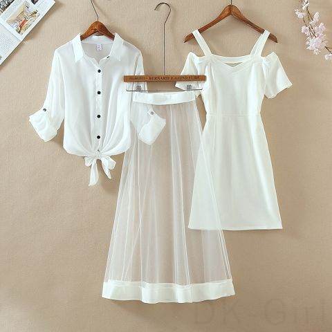 ホワイト/シャツ+ホワイト/キャミワンピース+ホワイト/スカート