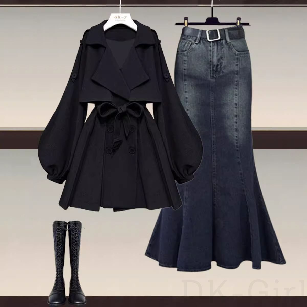 ブラック/コート+ブルー/スカート