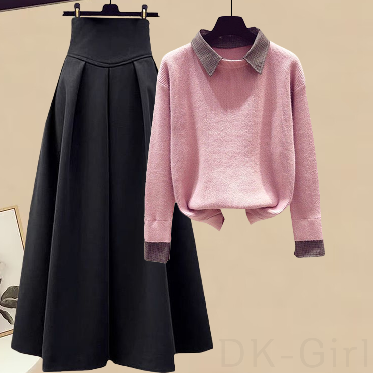 ピンク/セーター＋ブラック/スカート