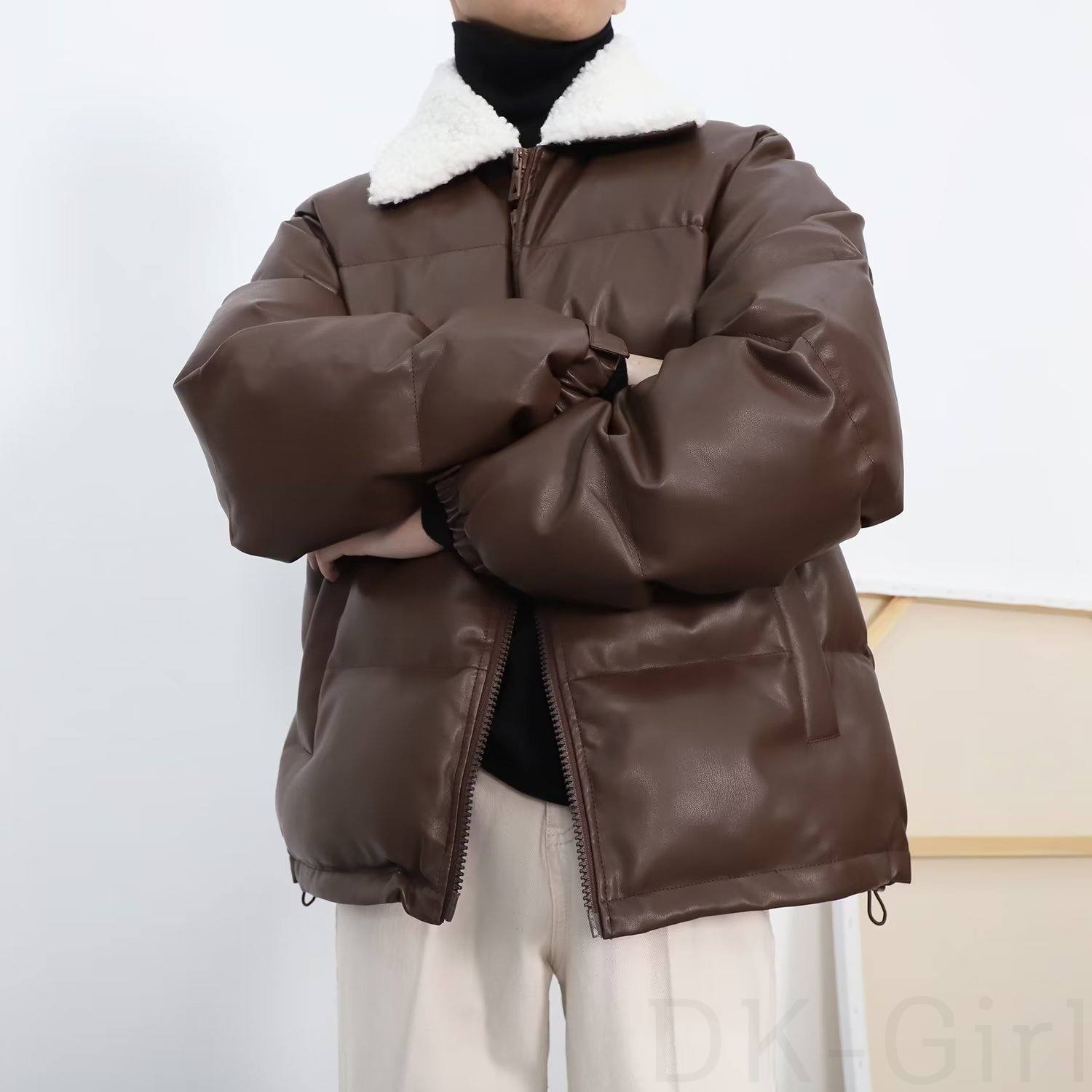 主役級 コート ファッション レトロ 高級感 ラムウール 折り襟 切り替え PU カジュアル メンズ コート