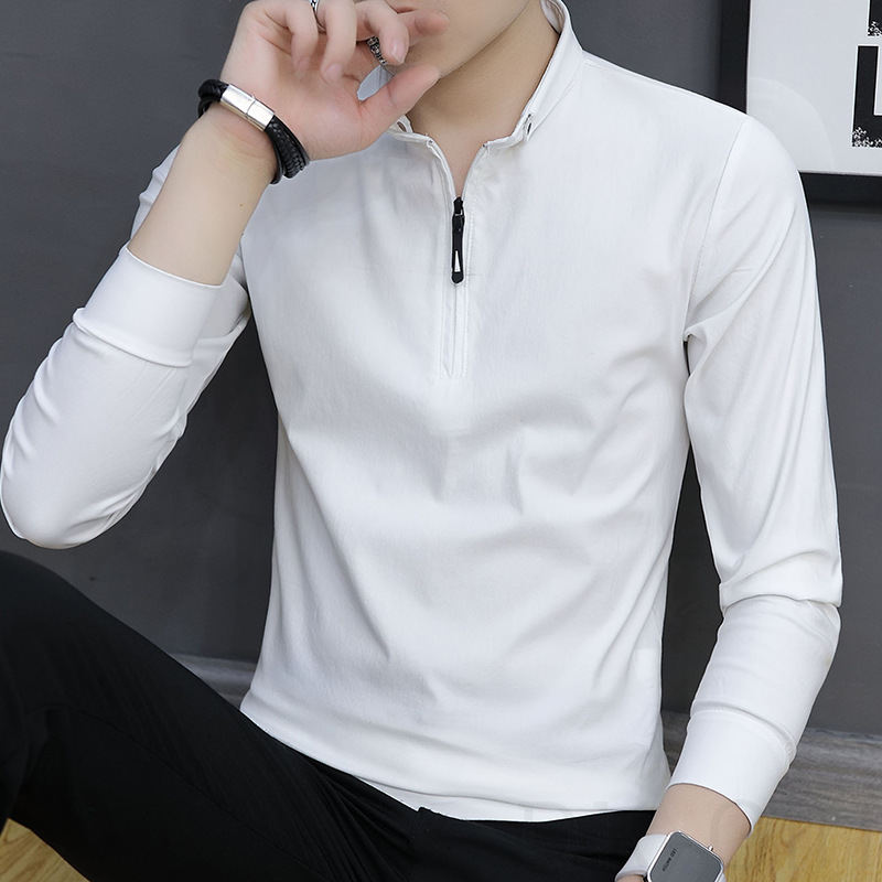 Tシャツ・POLOシャツシンプル韓国ファッション オシャレ 服長袖一般一般POLOネックプルオーバーファスナー無地