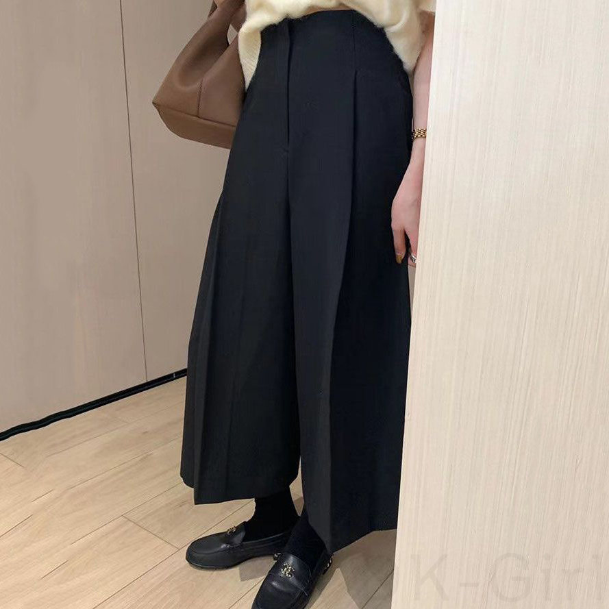 カジュアルパンツシンプル韓国ファッション オシャレ 服大きめのサイズ感なしハイウエストアンクル丈（9分丈）無地