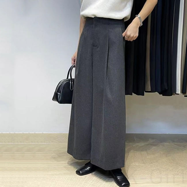 カジュアルパンツシンプル韓国ファッション オシャレ 服大きめのサイズ感なしハイウエストアンクル丈（9分丈）無地