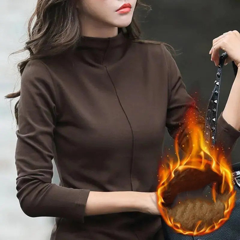 Ｔシャツ・POLOシャツシンプル韓国ファッション オシャレ 服長袖一般ハイネックなし無地着痩せ効果伸縮性あり防寒