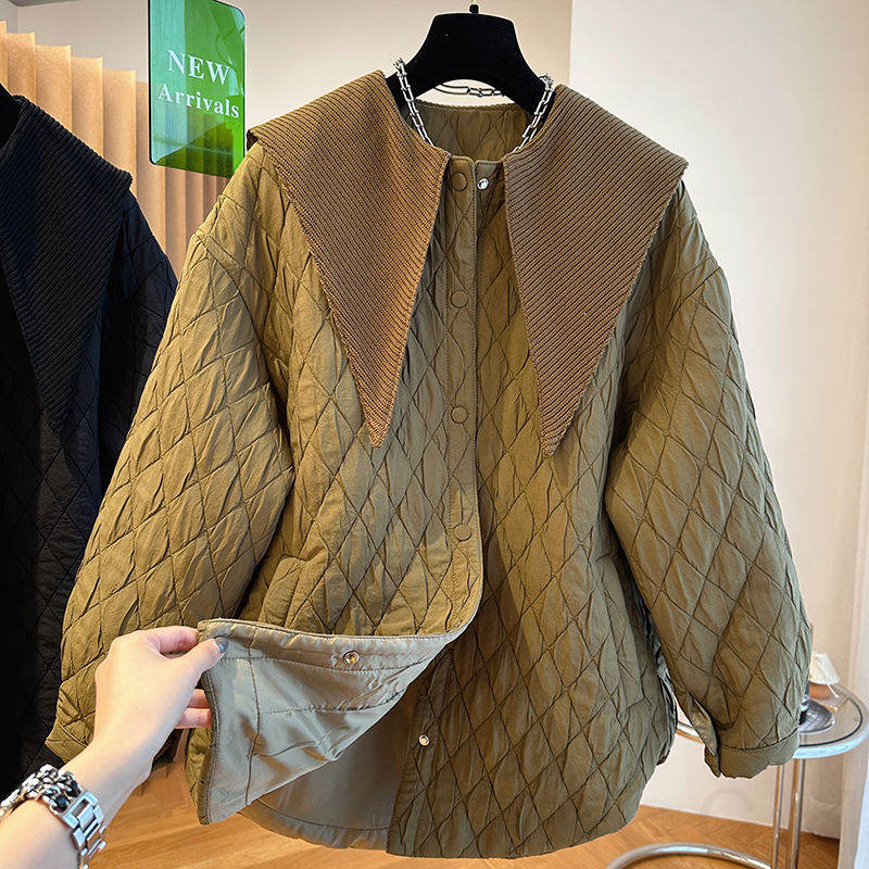 綿コートカジュアル韓国ファッション オシャレ 服長袖一般一般折り襟シングルブレストボタンポケット付き無地防寒