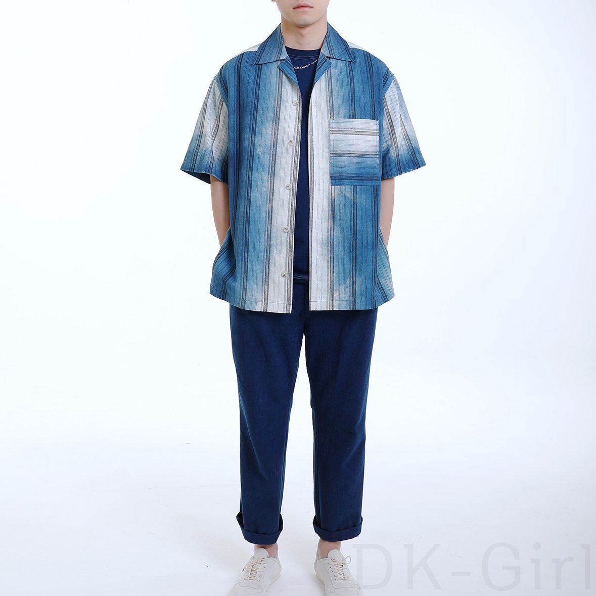 【Designer Pick】シャツ ファッション カジュアル 韓国ファッション オシャレ 服 夏 服 メンズ ポリエステル 半袖 一般 折り襟 シングルブレスト なし 絞り染め