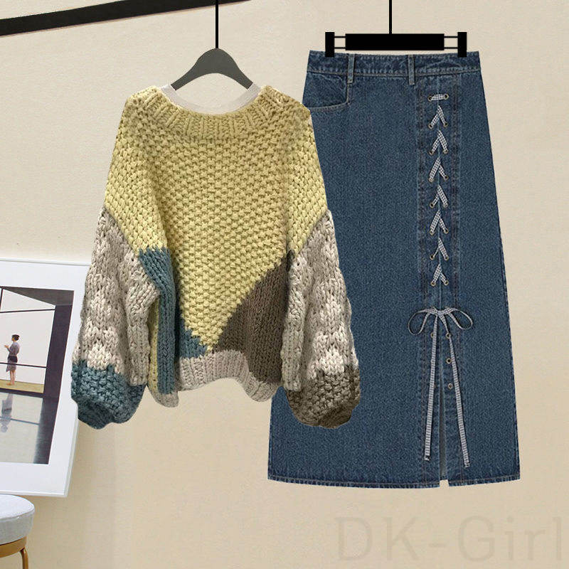 セーター+デニム/スカート